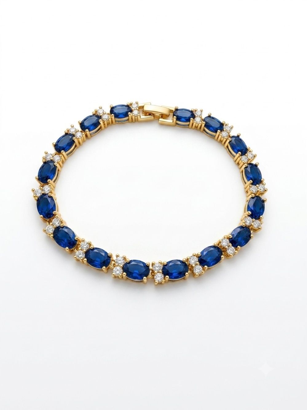 18K Gold Filled NEW Bracelet with Blue Stones and CZ Accents, Box Included